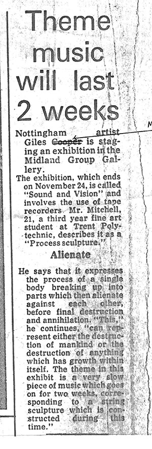 Press statement for Sound Sculpture, Midland Group Gallery, 1973