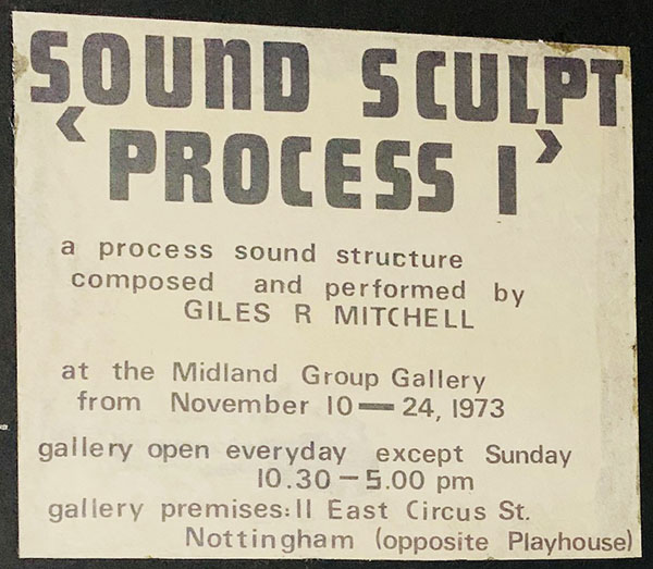 Sound Sculpture installation, Midland Group Gallery, Nottingham, 1973