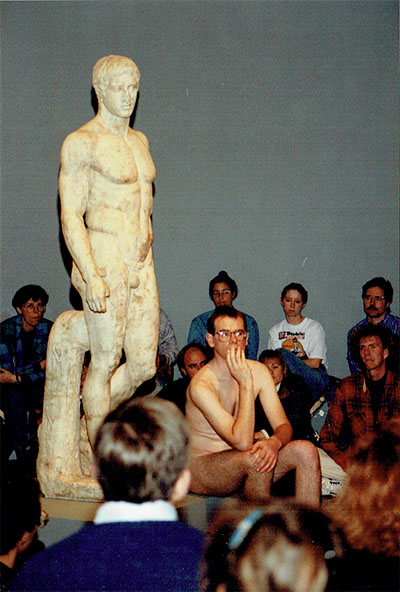 Giles Denmark Performance Event 'Pursuing Perfection - The Doryphorus' at Minneapolis Institute of Art, MN, USA. November 5 1992