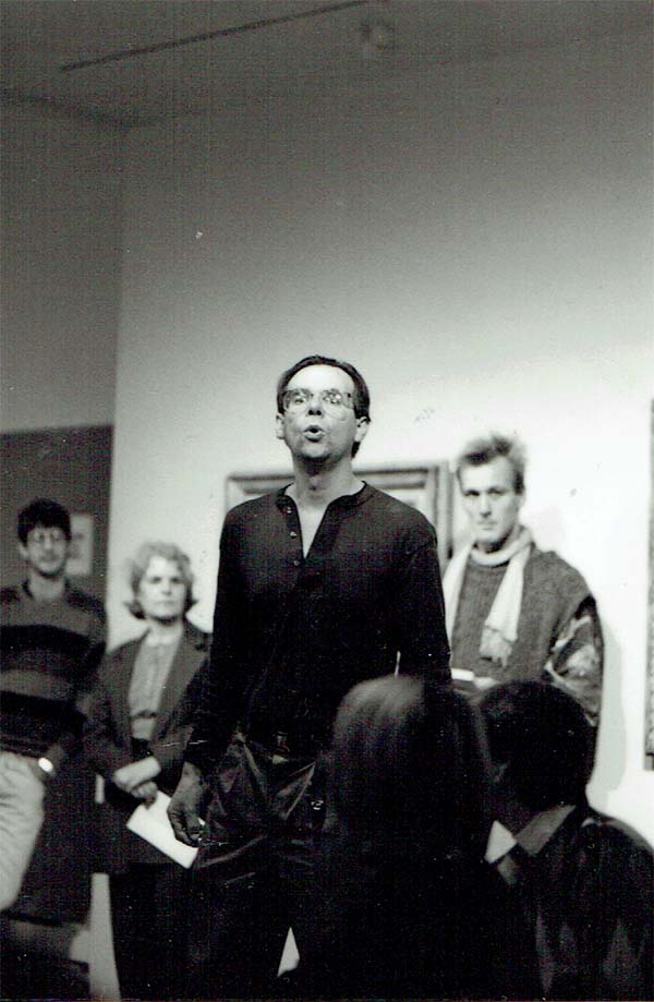 Giles Denmark performing 'The Age of Intimacy', a performance art event on Auguste Rodin's Age of Bronze at the Minneapolis Institute of Art, 5 October 1995