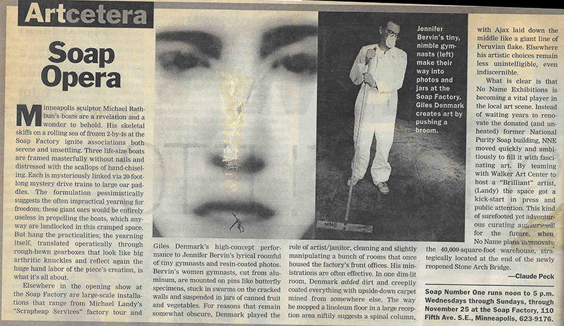 Press review of Clean House installation at National Purity Soap Factory, Minneapolis, 1995
