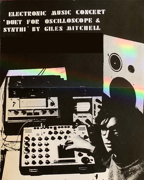 Giles 'Denmark' Mitchell with EMS Synthi A, oscilloscope, tape recorder and speaker, 1972, Trent Polytechnic, Nottingham