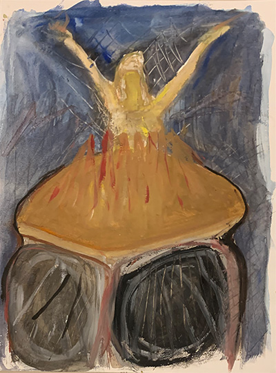 Dance on Stone — watercolour by Giles Denmark Mitchell 1999