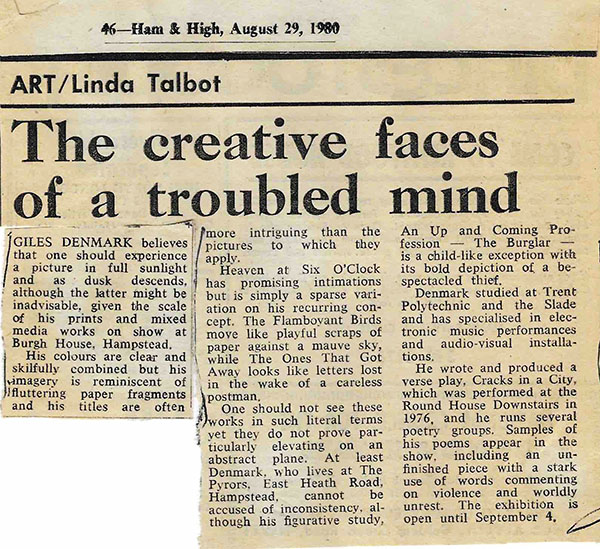 review of giles denmark art exhibition at Burgh Housein ham and high 1980