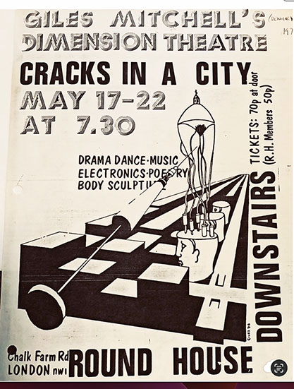 Poster for Cracks in a City, Giles Mitchell's Dimension Theatre, Roundhouse, London, May 1976