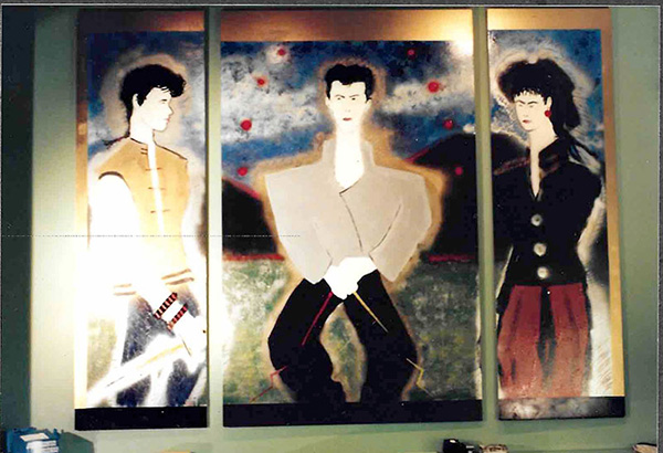 Triptych of 3 paintings by Giles Denmark Mitchell for Cavalletto men's clothing store, IDS Building, Minneapolis