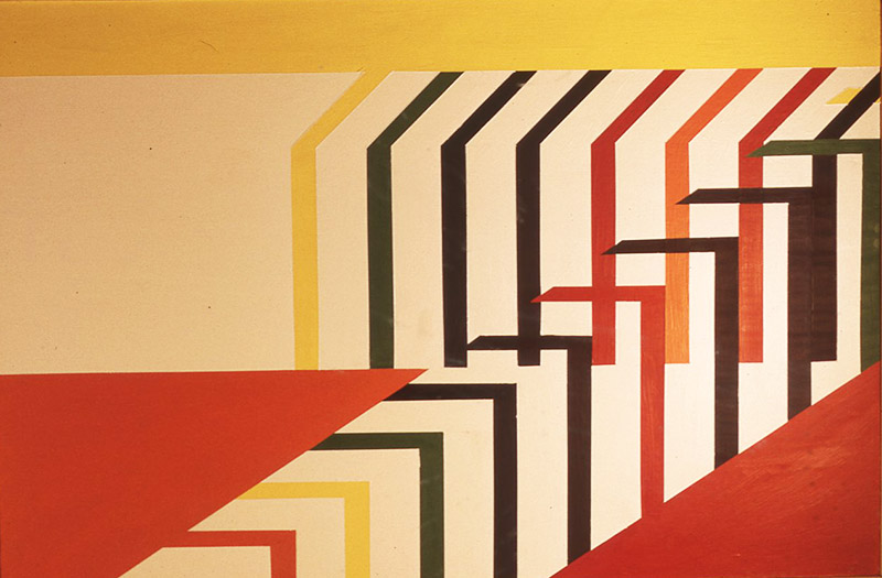 Painting of walkways interacting in space created in 1970 by Giles Denmark Mitchell