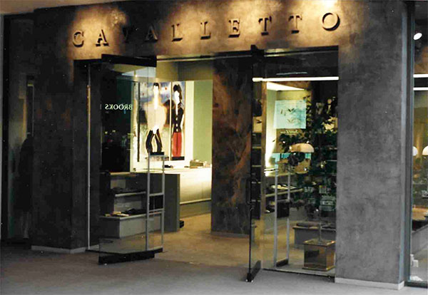Entry to Cavalletto, skyway level above Crystal Court, IDS, Minneapolis — paintings by Giles Denmark