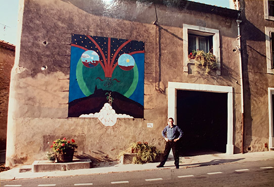 Mural painted by Giles Denmark for his father Eric Mitchell's house in Ouveillan, France