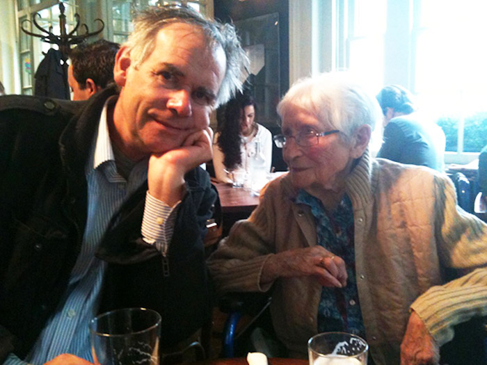 Nina Mitchell (Nina Evans) with son Giles Mitchell at The Wells Tavern, Hampstead, London, 2004